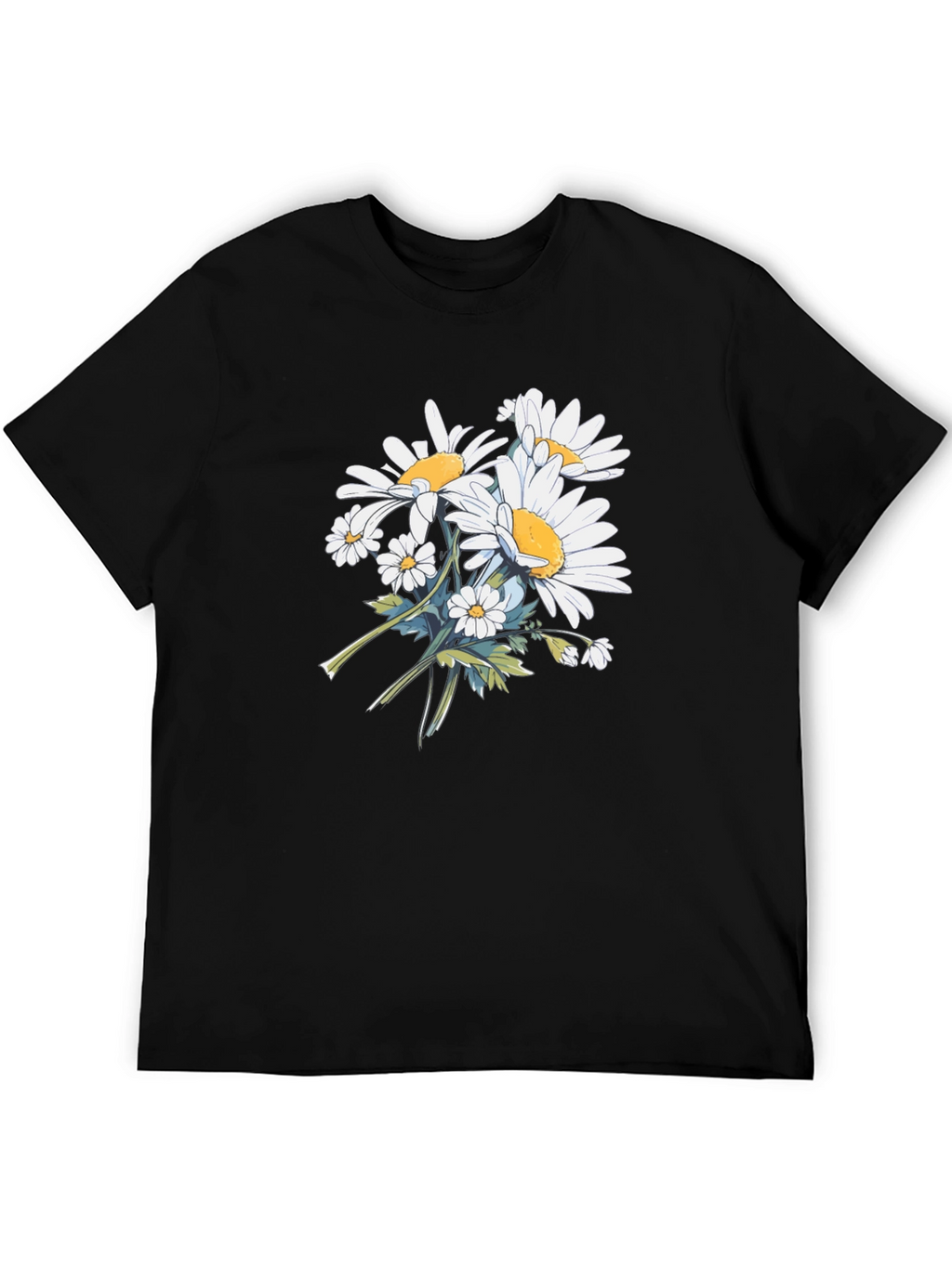 Floral Print Black T-Shirt - Casual Wear