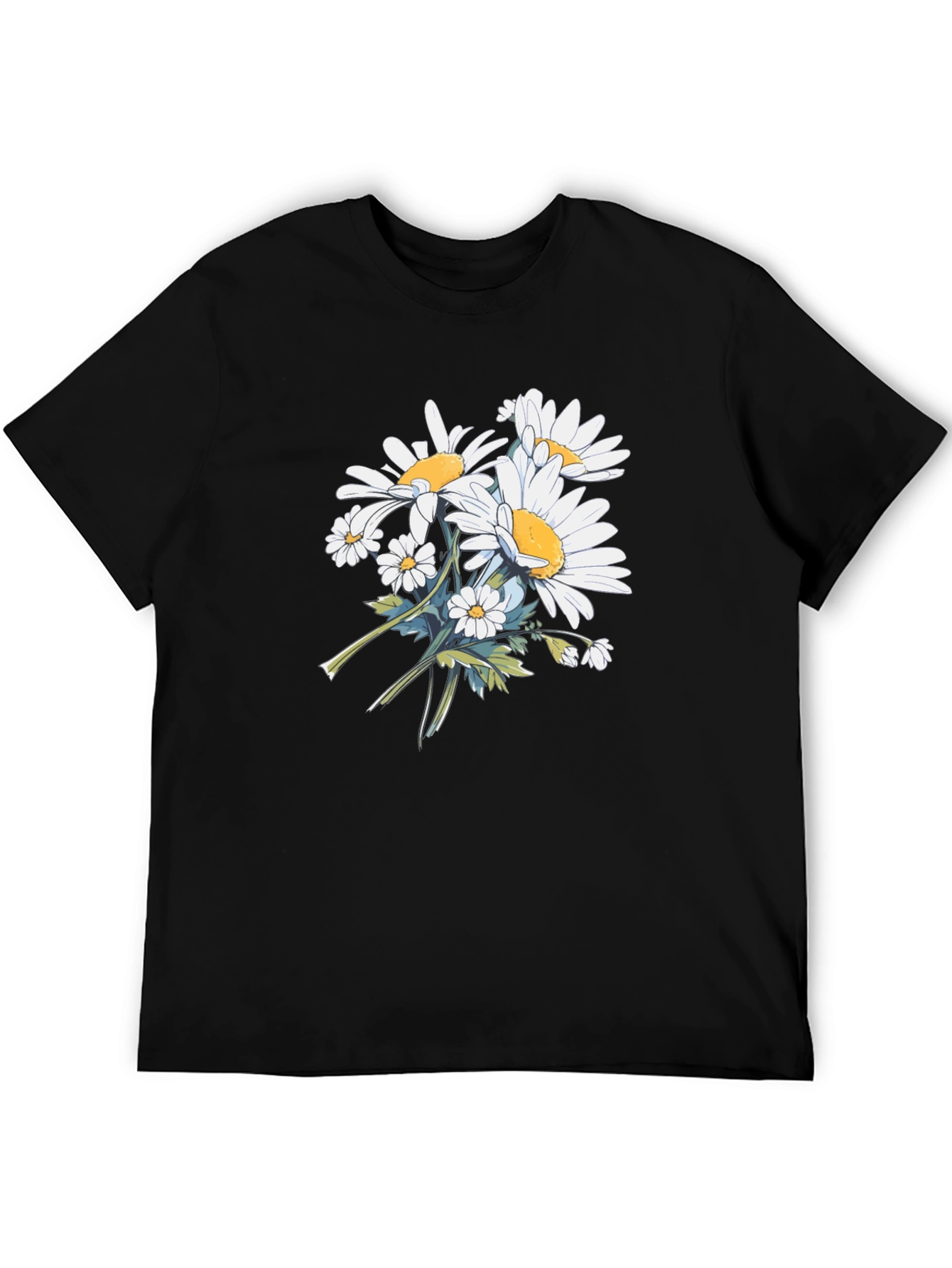 Floral Print Black T-Shirt - Casual Wear