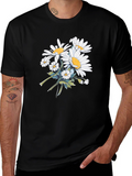 Floral Print Black T-Shirt - Casual Wear