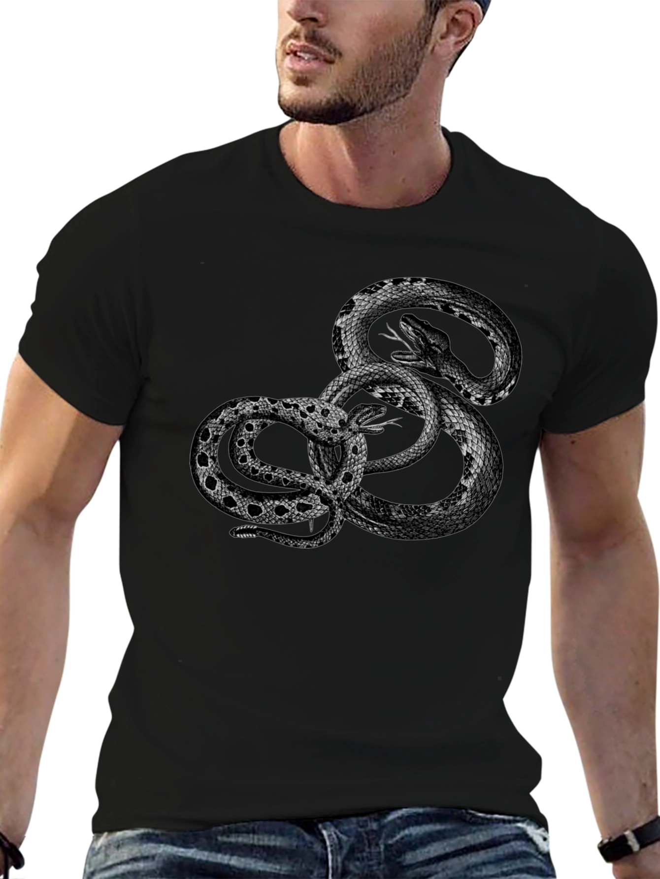 Black Snake Graphic Tee - Edgy Reptile Design