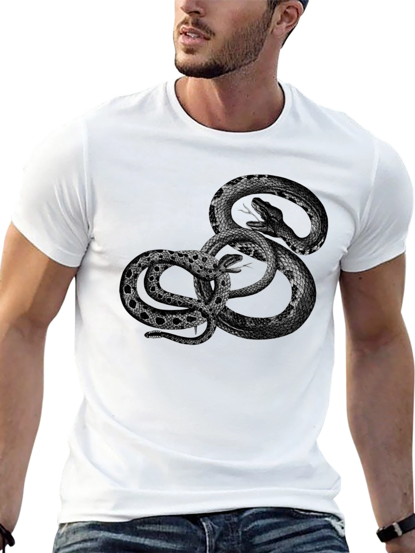 Black Snake Graphic Tee - Edgy Reptile Design