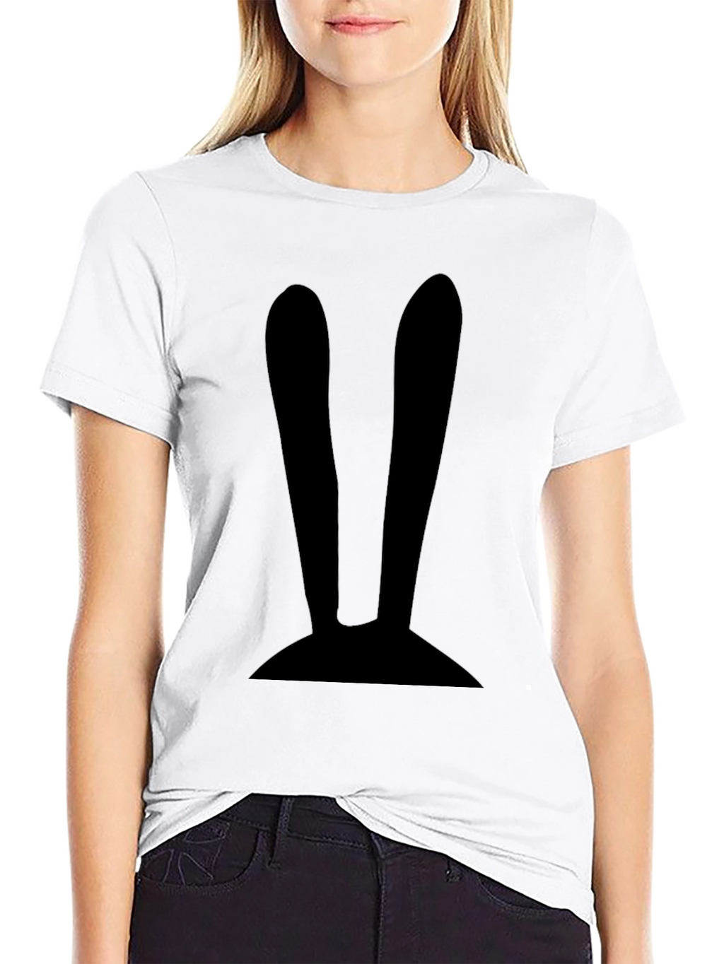 Bunny Ears Graphic Tee - Black Cotton Casual Shirt