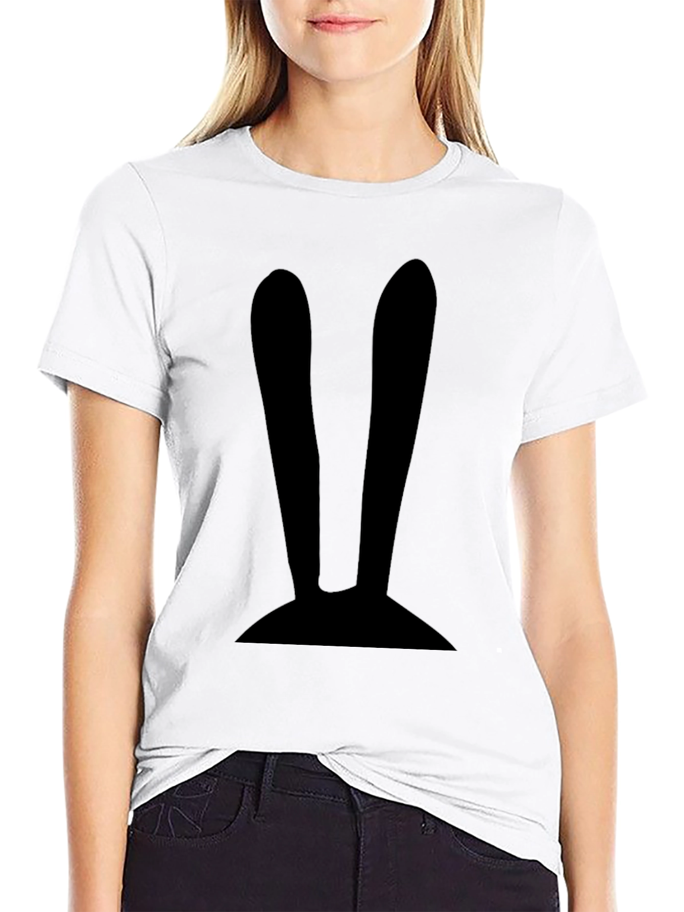 Bunny Ears Graphic Tee - Black Cotton Casual Shirt