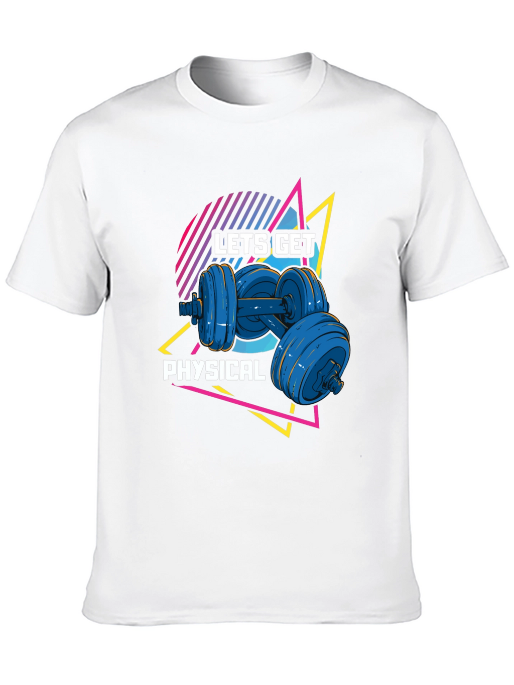 Lets Get Physical Black T-Shirt Retro Dumbbell Design