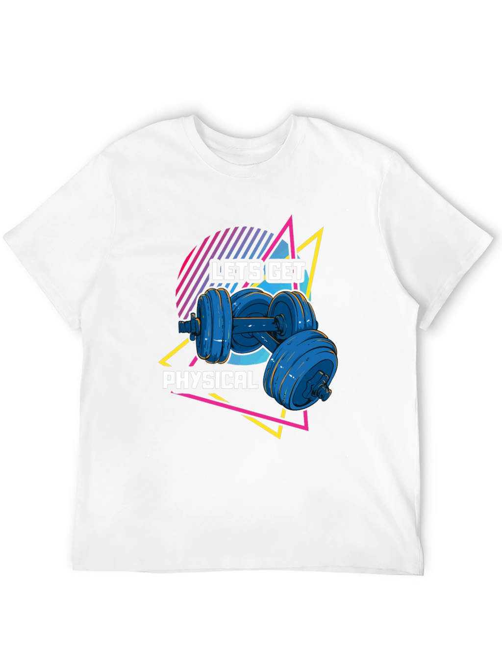 Lets Get Physical Black T-Shirt Retro Dumbbell Design