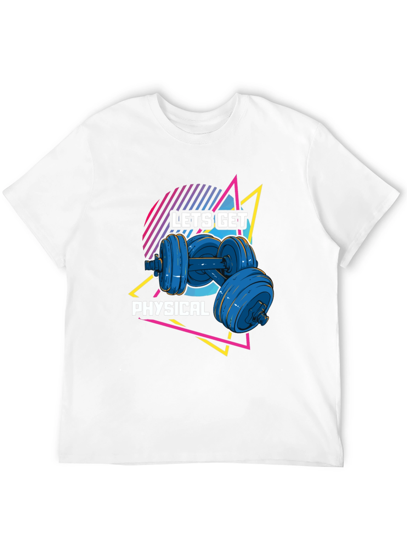 Lets Get Physical Black T-Shirt Retro Dumbbell Design