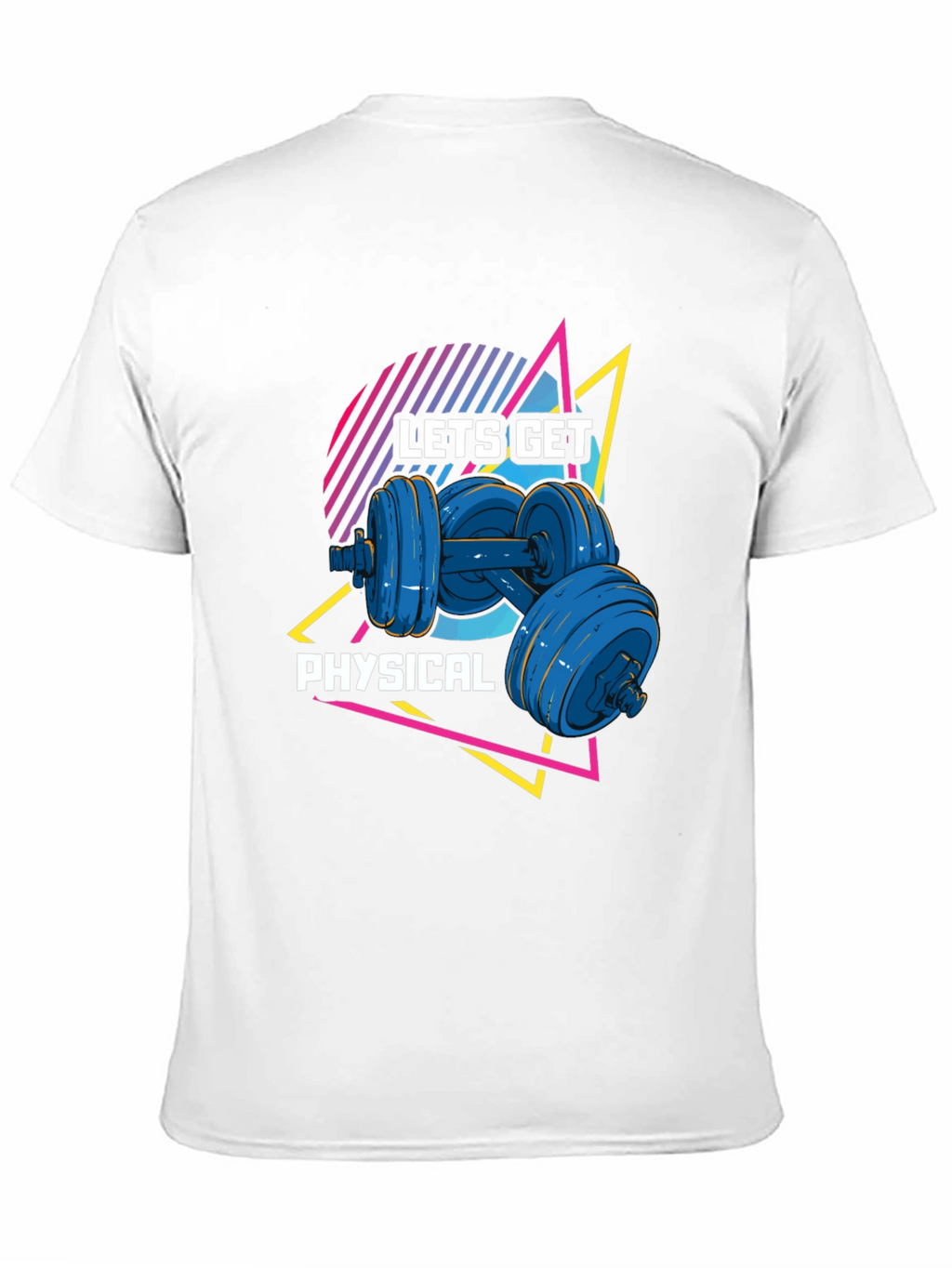 Lets Get Physical Black T-Shirt Retro Dumbbell Design