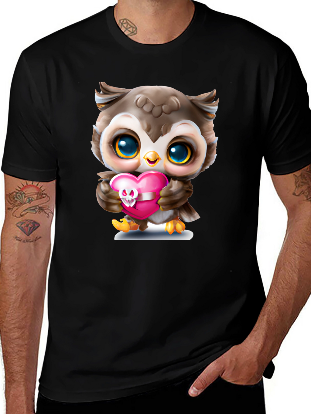 Cute Owl Holding Skull Heart T-Shirt