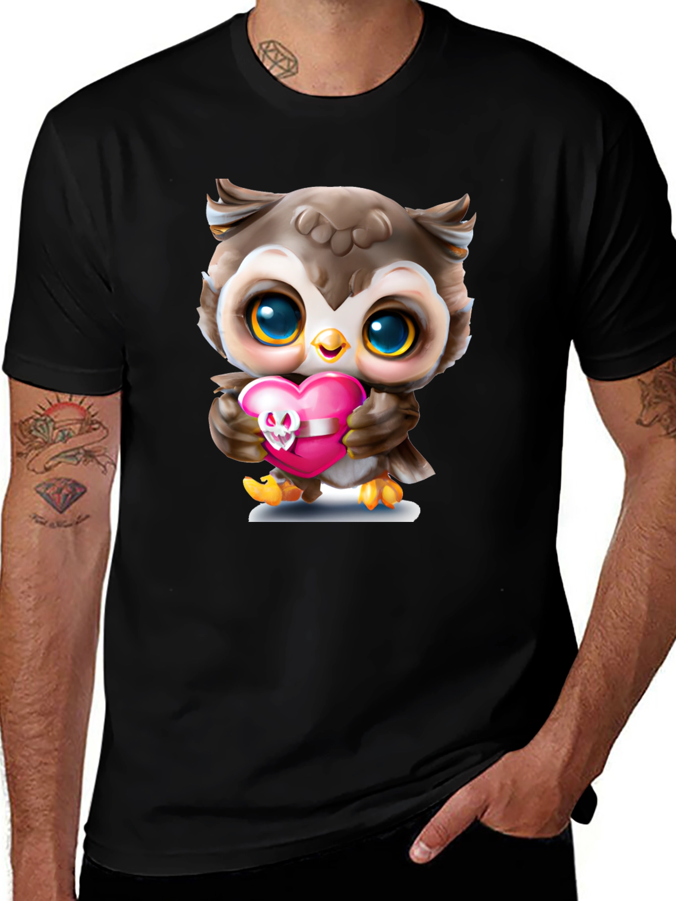 Cute Owl Holding Skull Heart T-Shirt