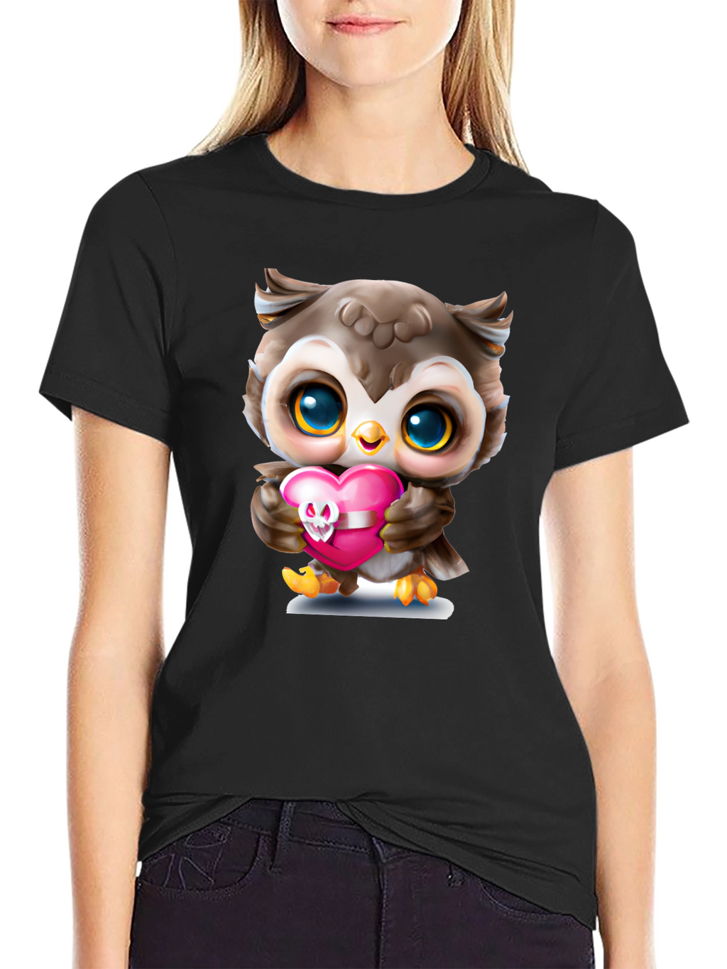 Cute Owl Holding Skull Heart T-Shirt