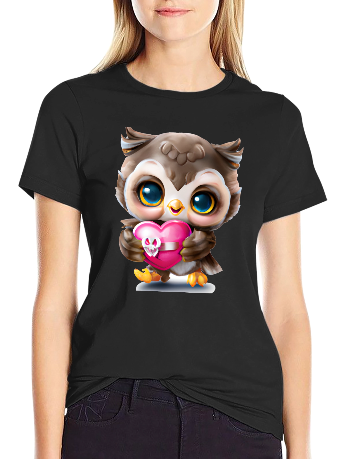 Cute Owl Holding Skull Heart T-Shirt