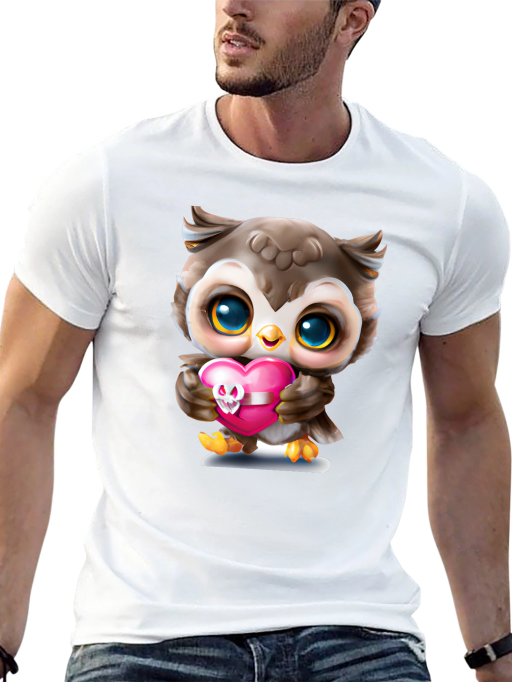 Cute Owl Holding Skull Heart T-Shirt