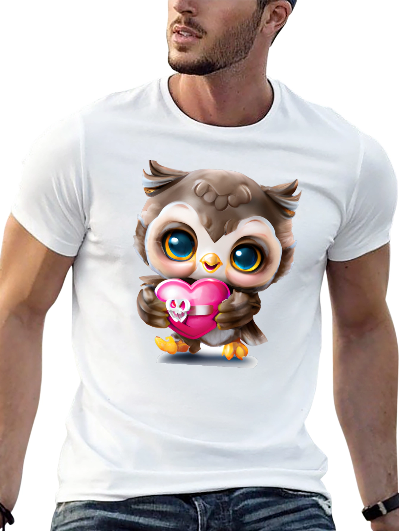 Cute Owl Holding Skull Heart T-Shirt