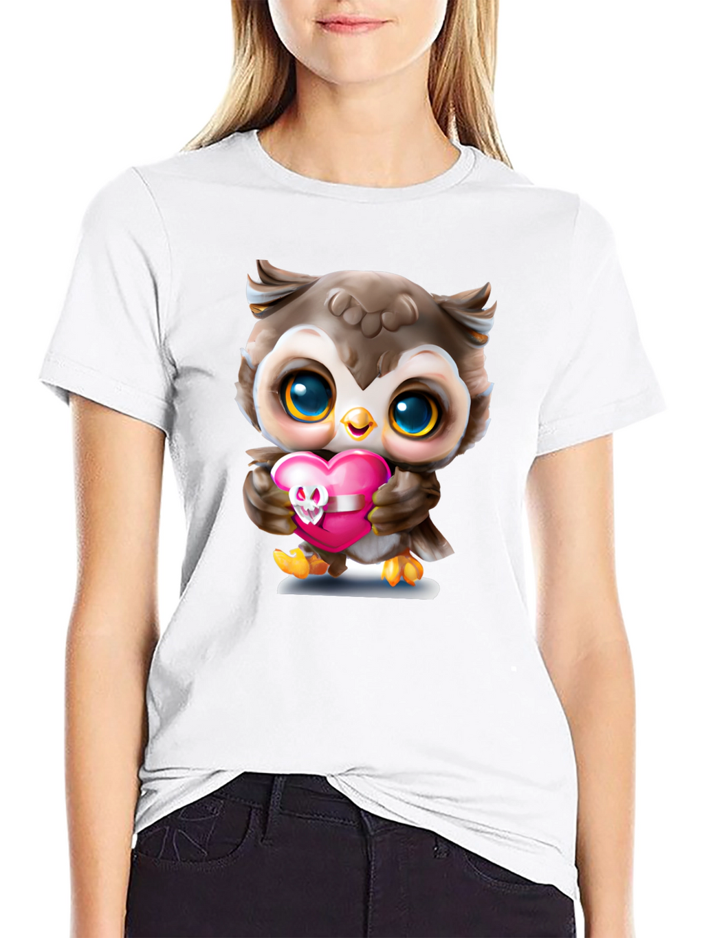Cute Owl Holding Skull Heart T-Shirt