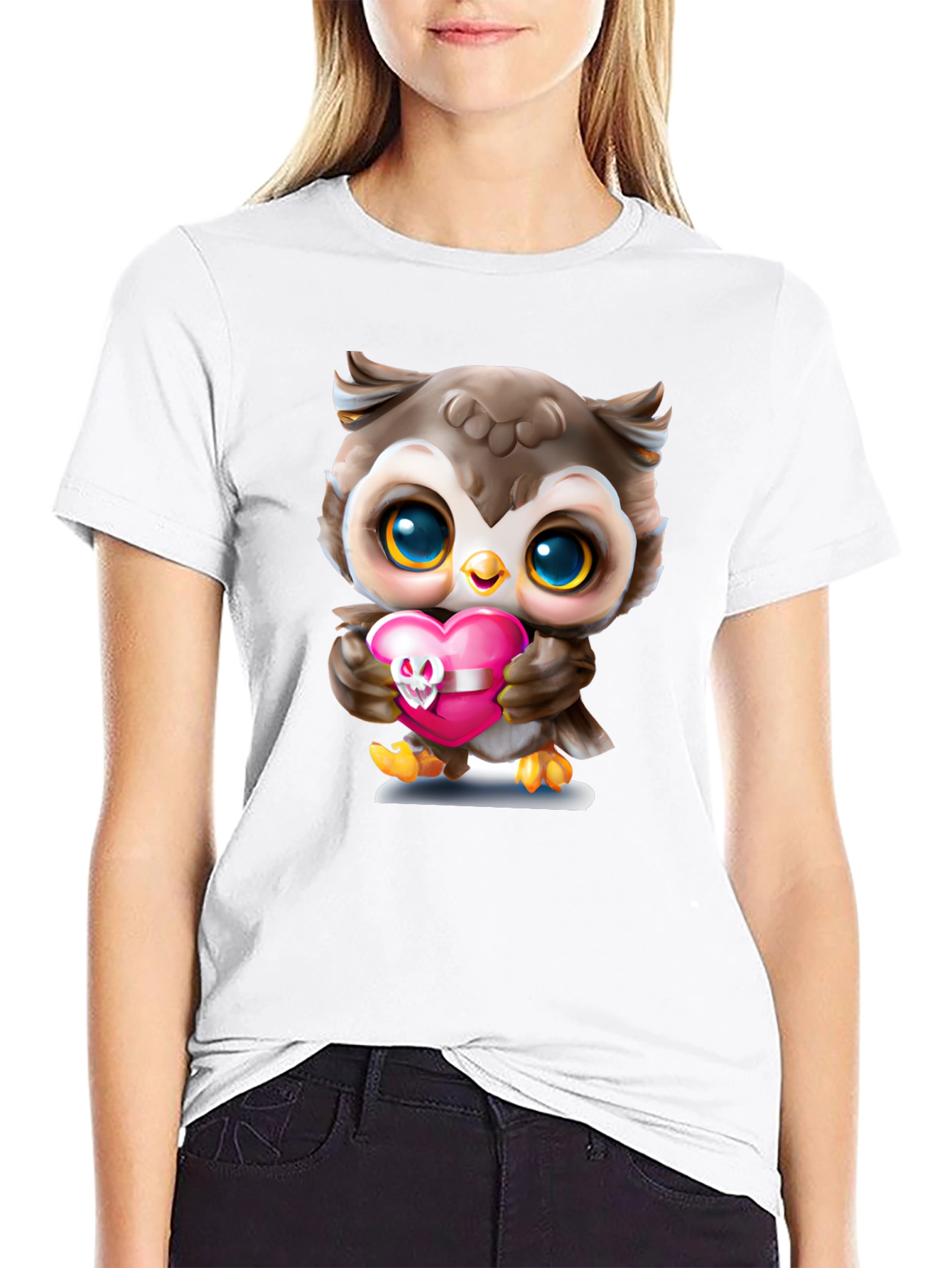 Cute Owl Holding Skull Heart T-Shirt