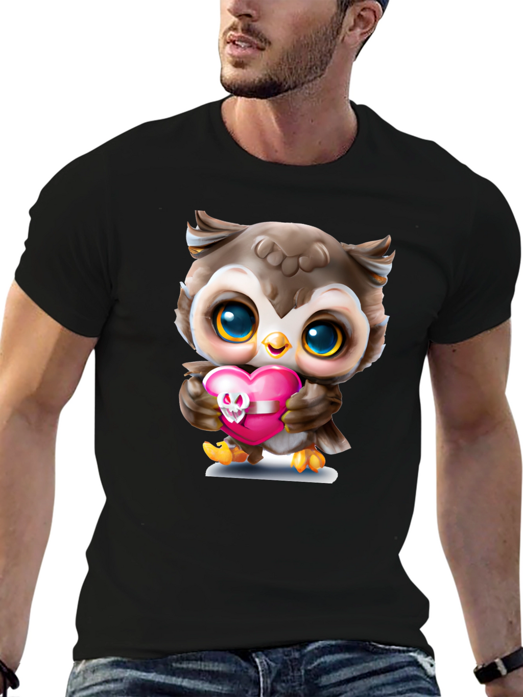 Cute Owl Holding Skull Heart T-Shirt