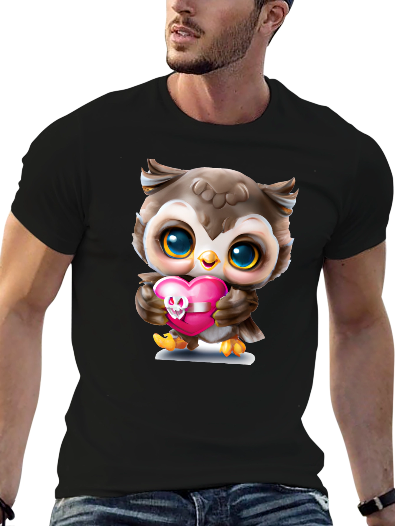 Cute Owl Holding Skull Heart T-Shirt