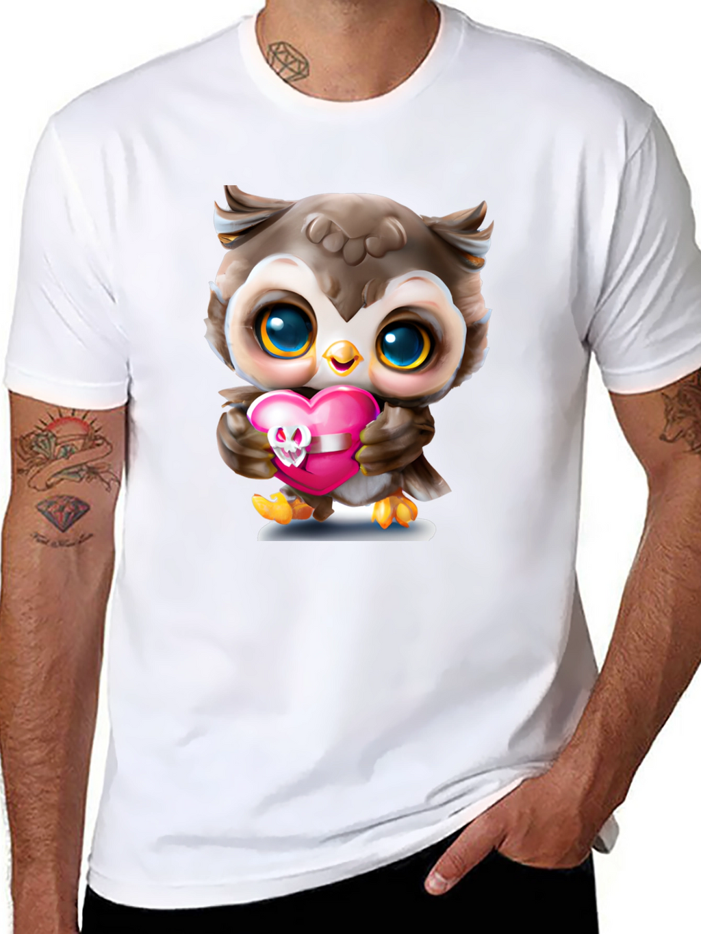 Cute Owl Holding Skull Heart T-Shirt