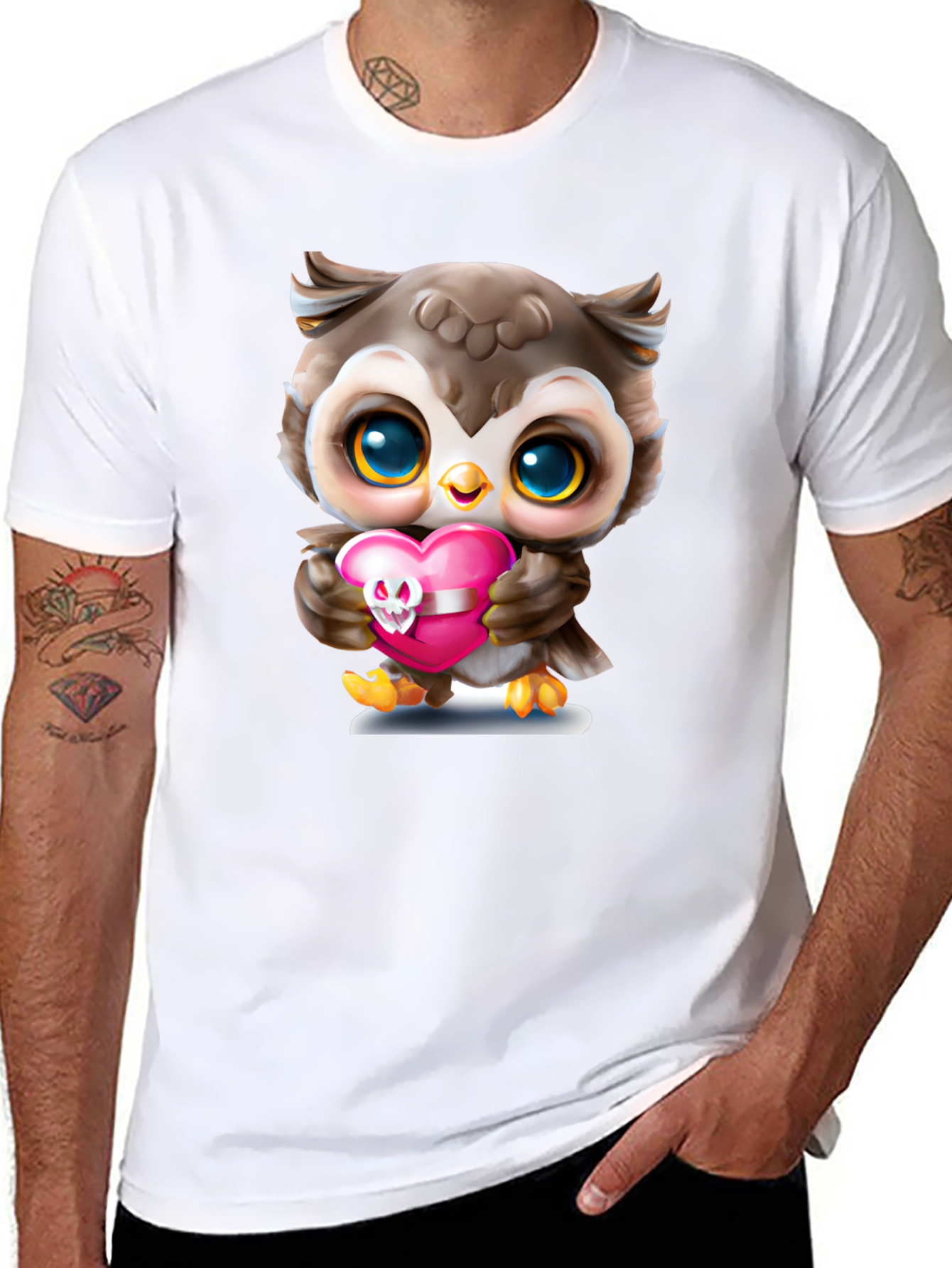Cute Owl Holding Skull Heart T-Shirt
