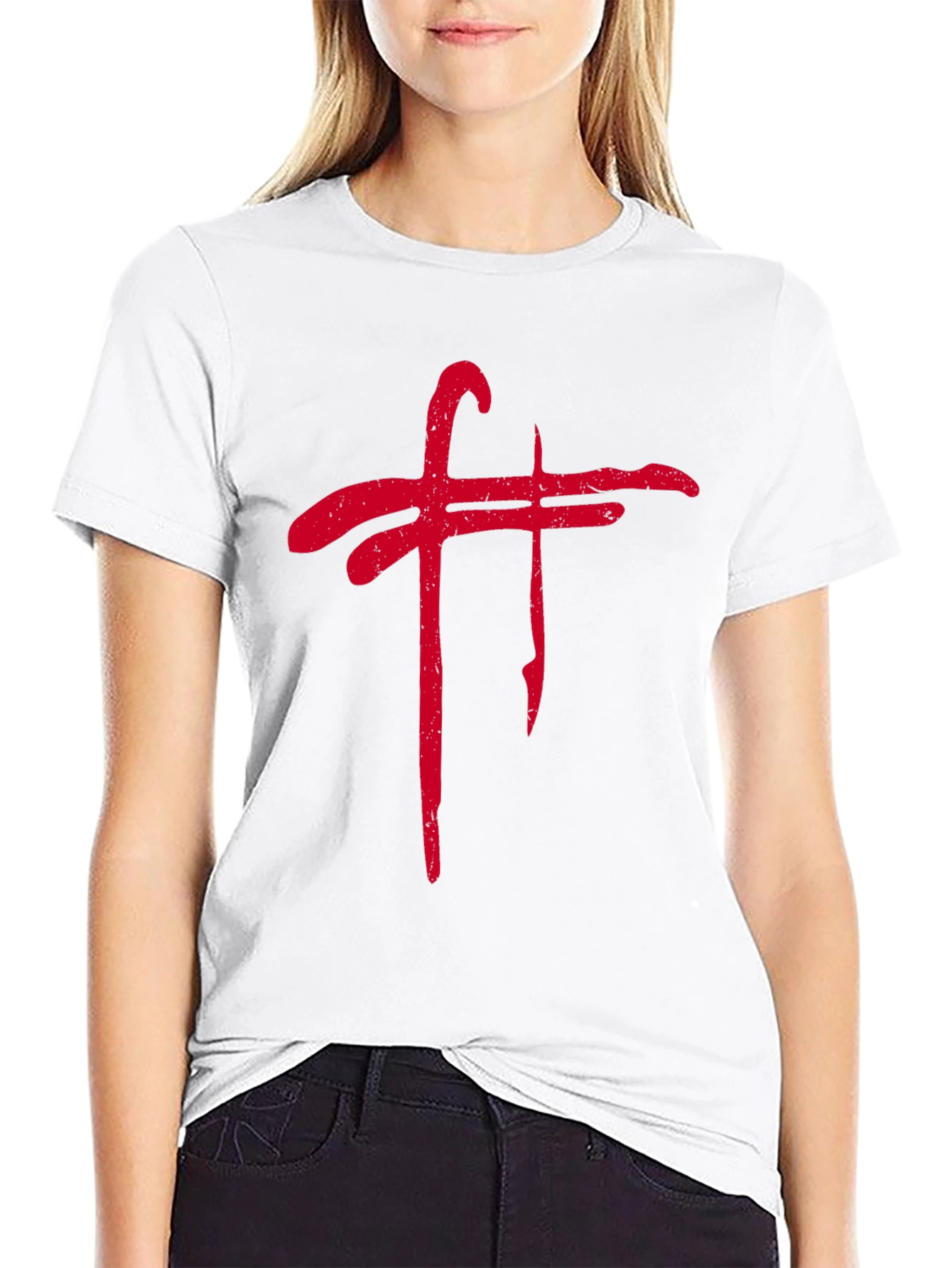 Grunge Red Symbol Black Tee Shirt
