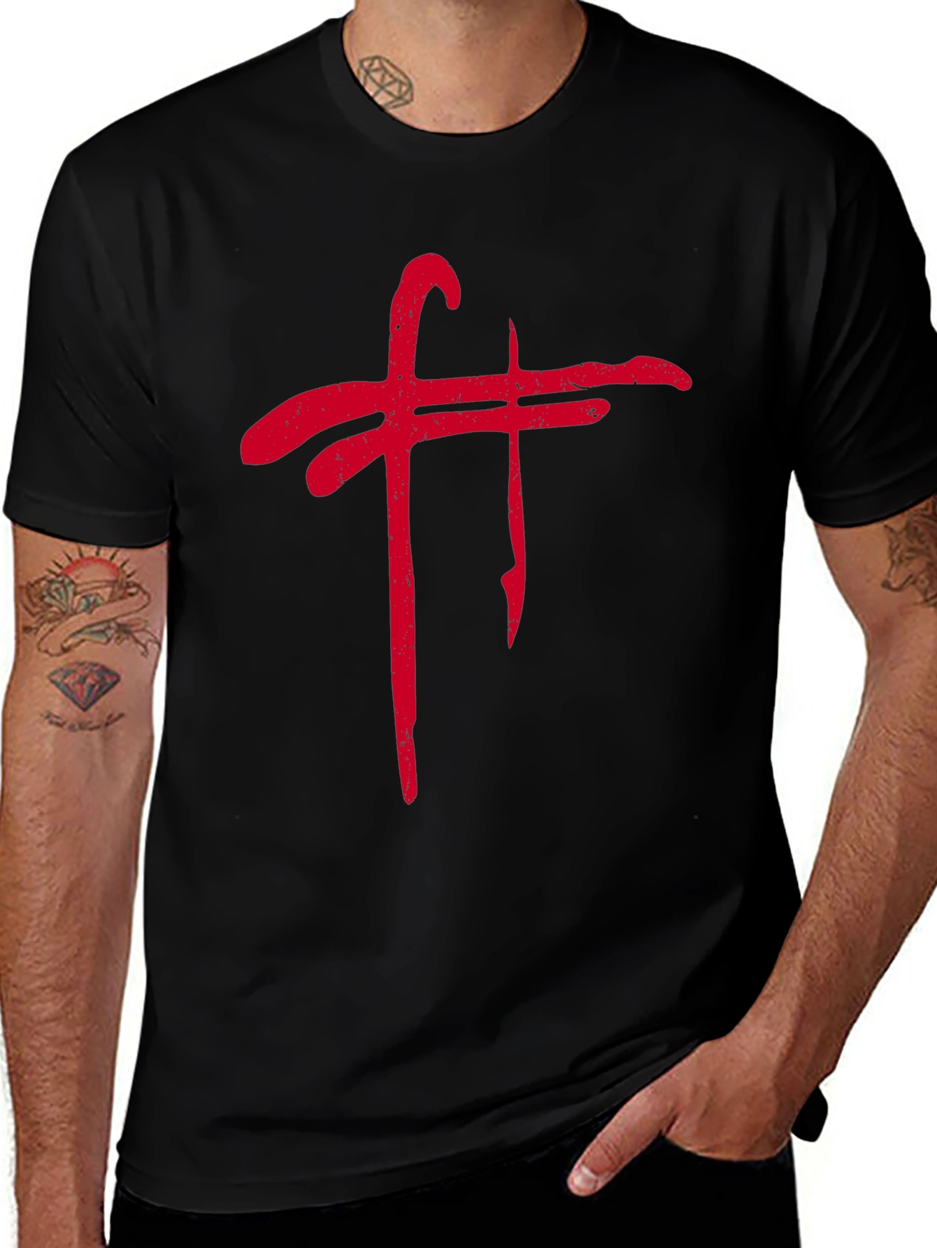 Grunge Red Symbol Black Tee Shirt