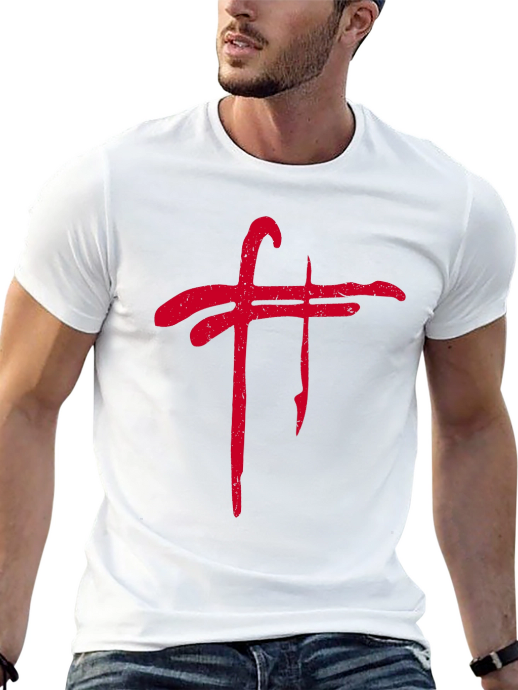 Grunge Red Symbol Black Tee Shirt