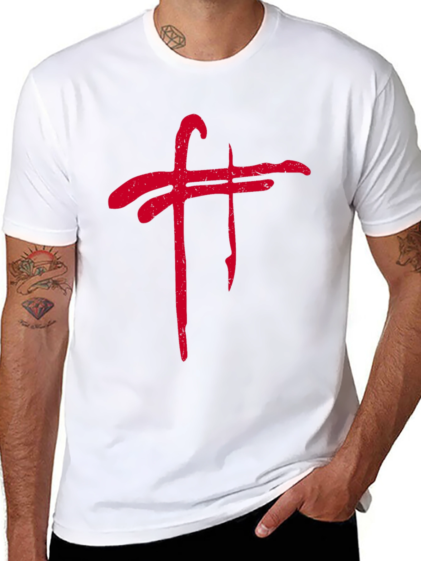Grunge Red Symbol Black Tee Shirt