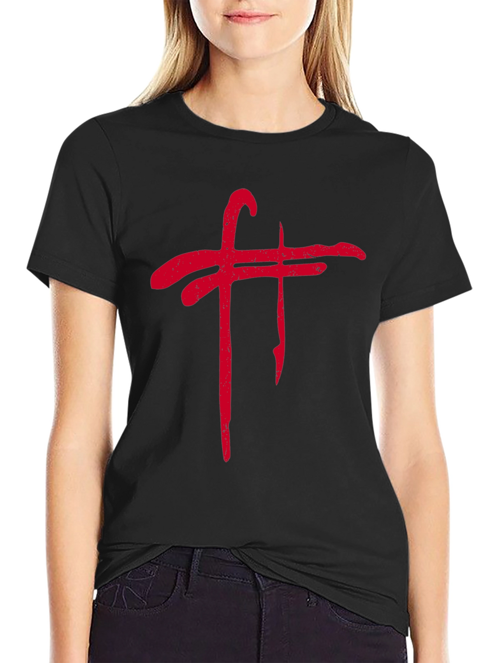 Grunge Red Symbol Black Tee Shirt