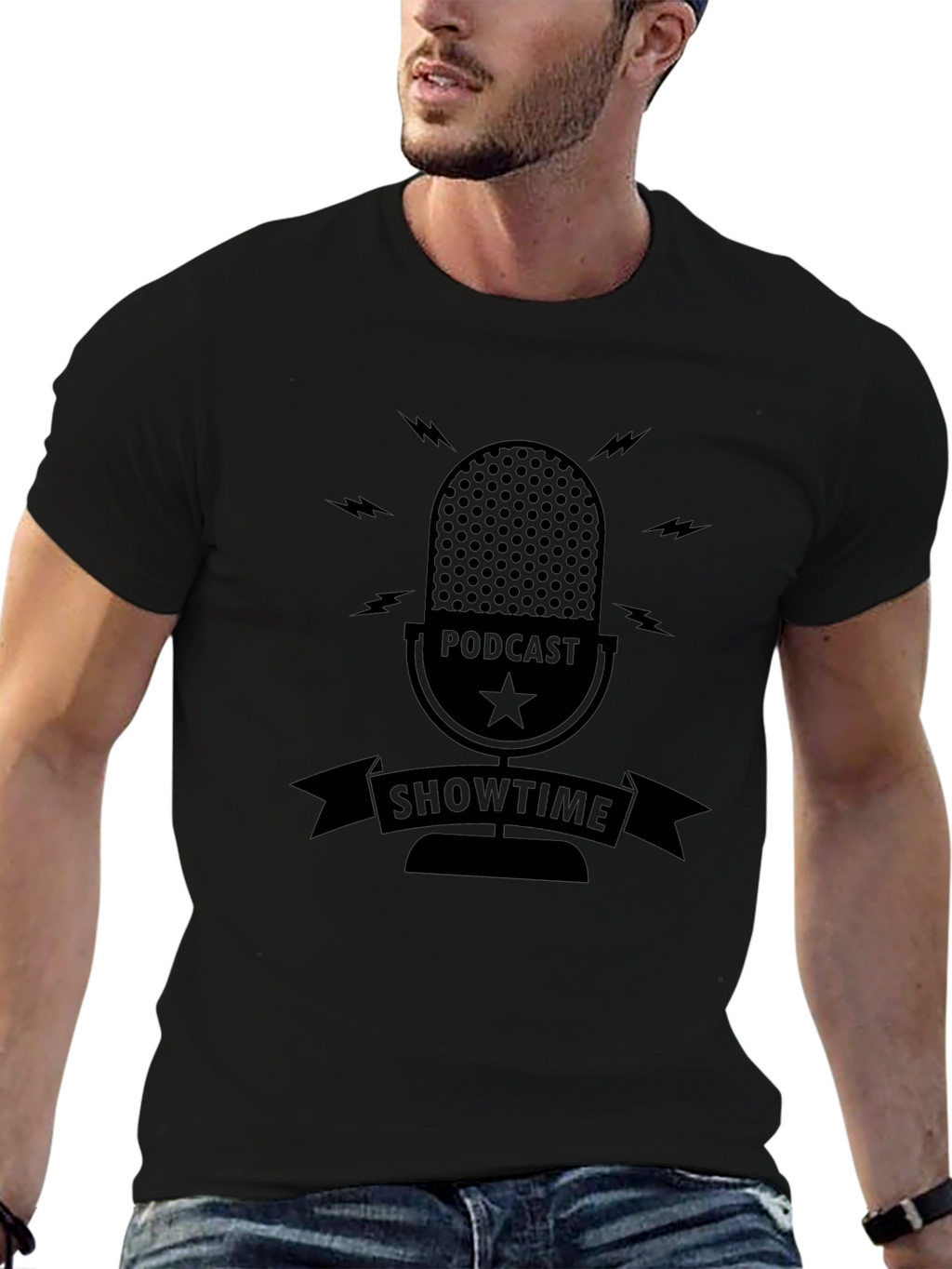 Podcast Showtime Black Graphic Tee for Men