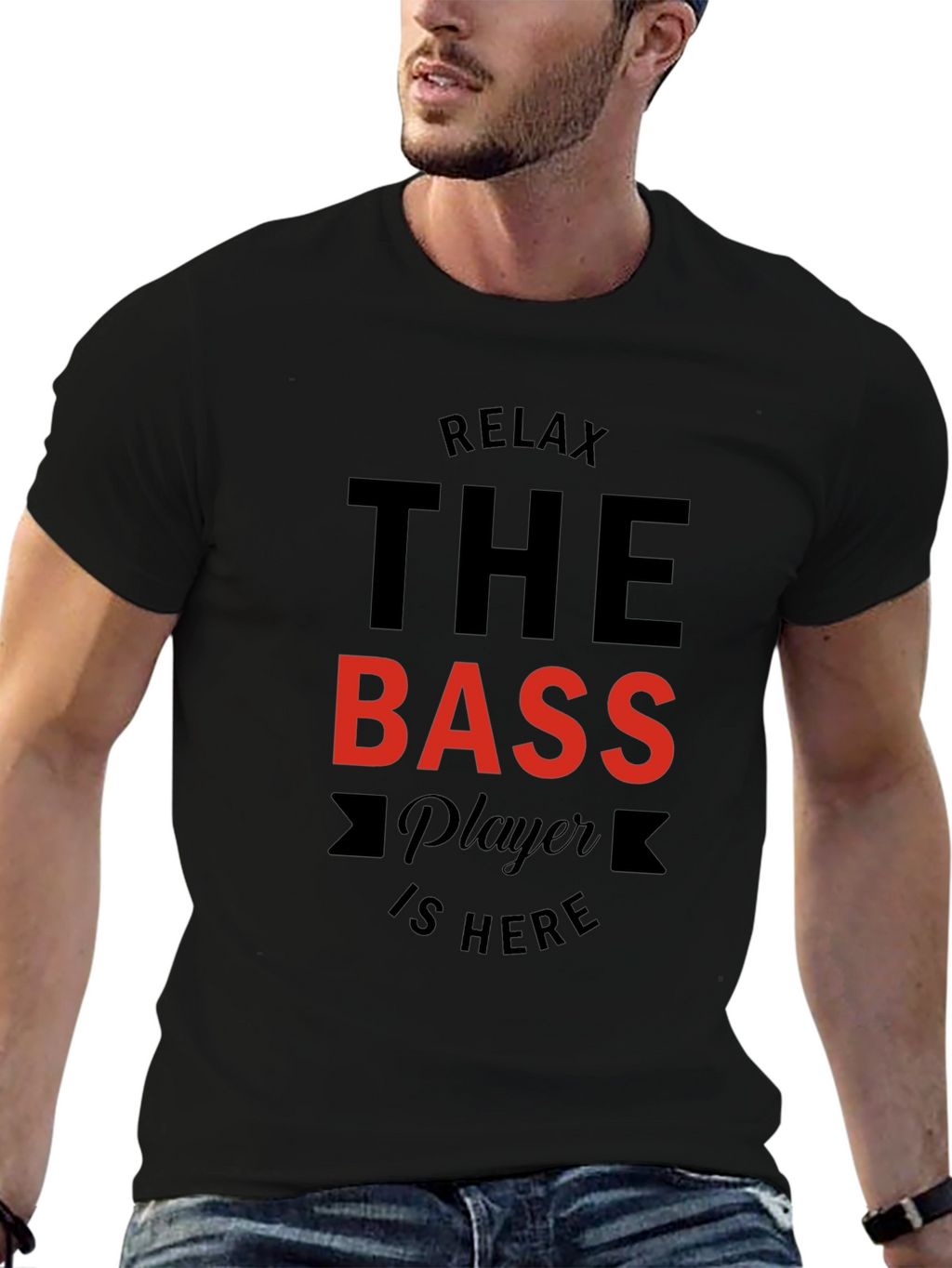 Relax The Bass Player Is Here Black Graphic T-Shirt