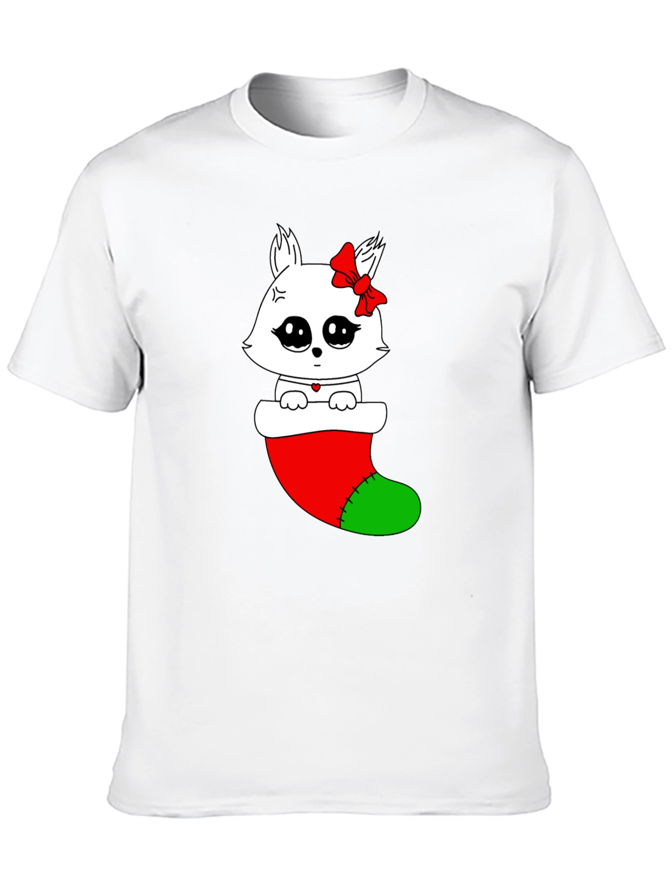 Cute Kawaii Cat in Stocking Holiday T-Shirt