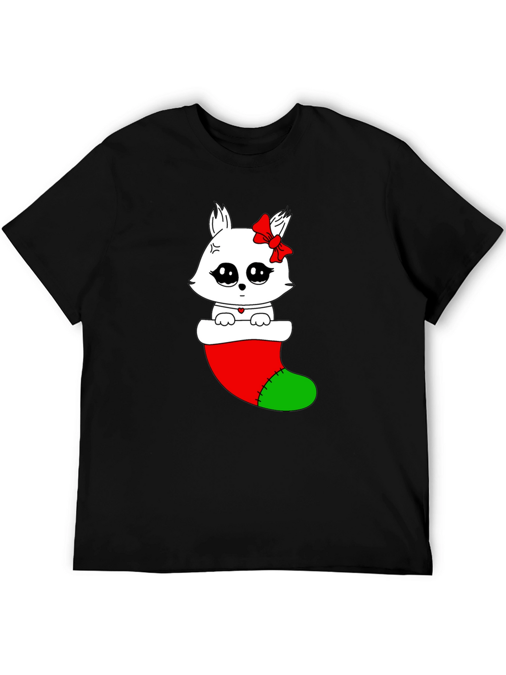 Cute Kawaii Cat in Stocking Holiday T-Shirt