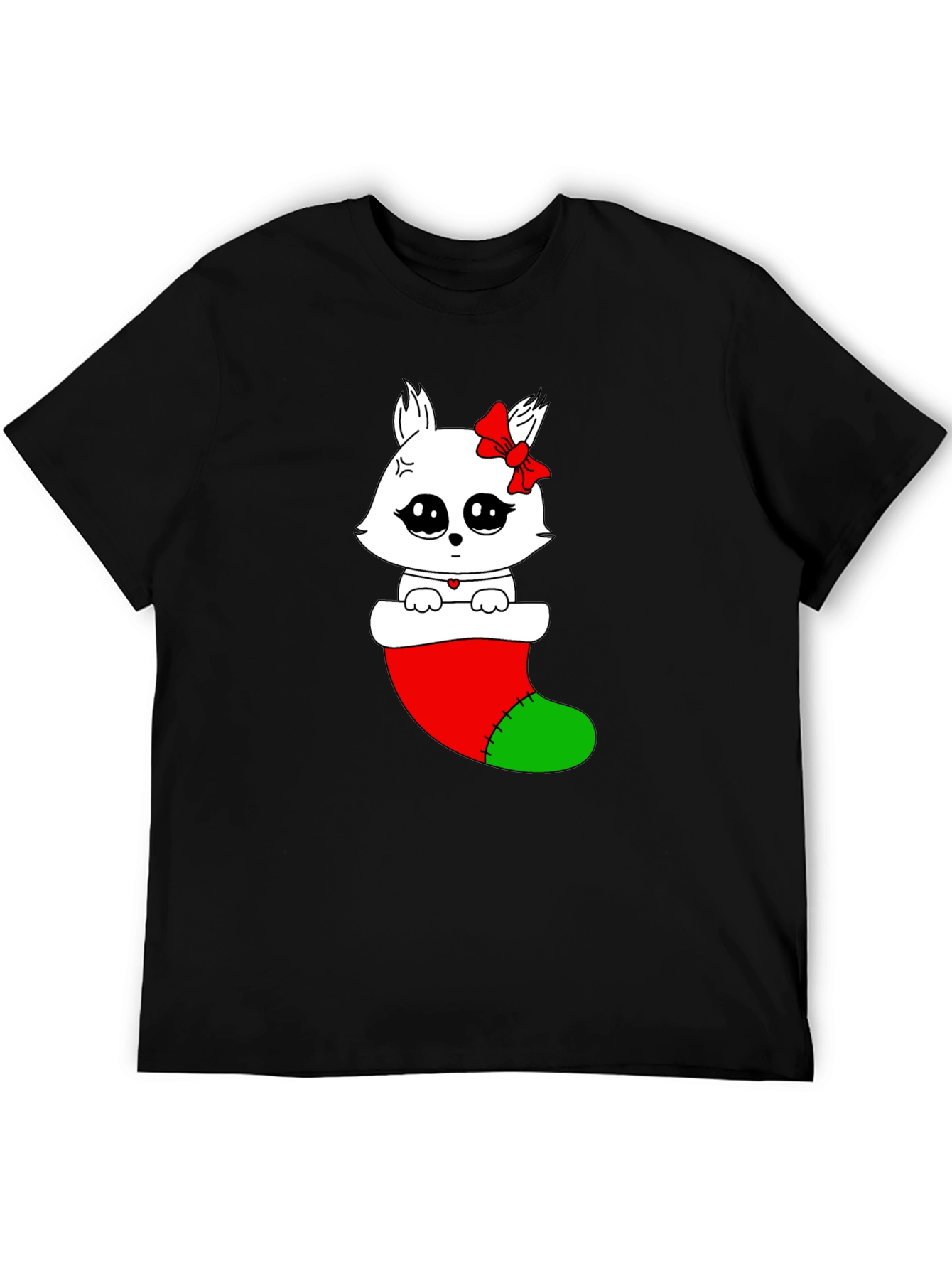 Cute Kawaii Cat in Stocking Holiday T-Shirt
