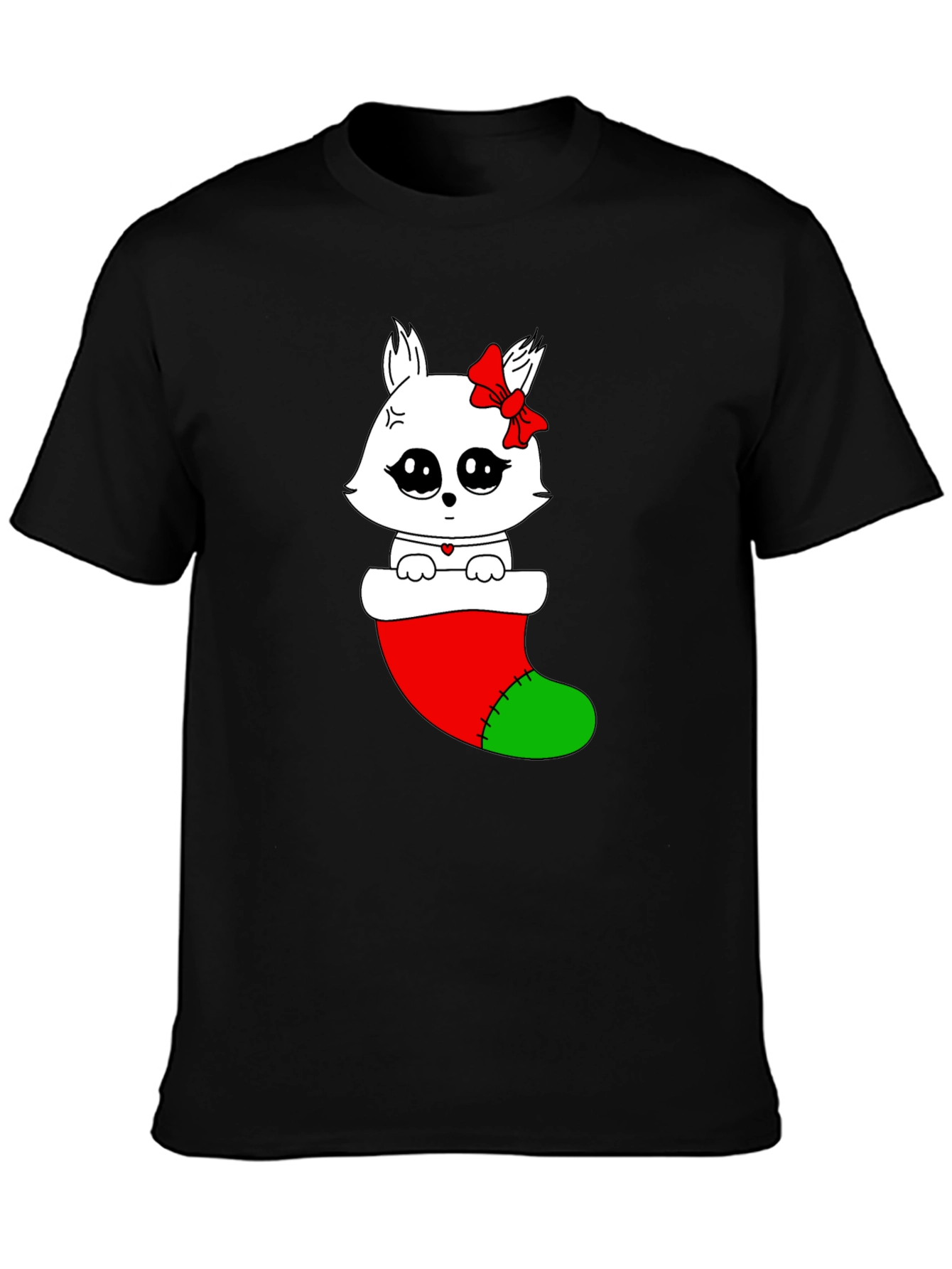 Cute Kawaii Cat in Stocking Holiday T-Shirt
