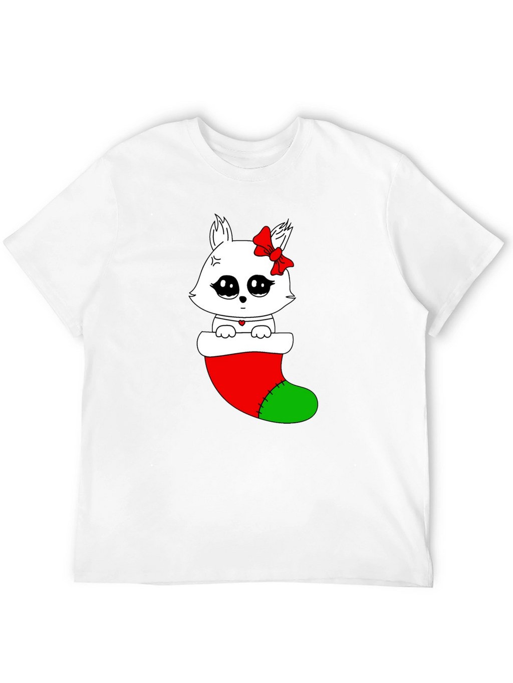 Cute Kawaii Cat in Stocking Holiday T-Shirt