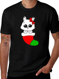 Cute Kawaii Cat in Stocking Holiday T-Shirt