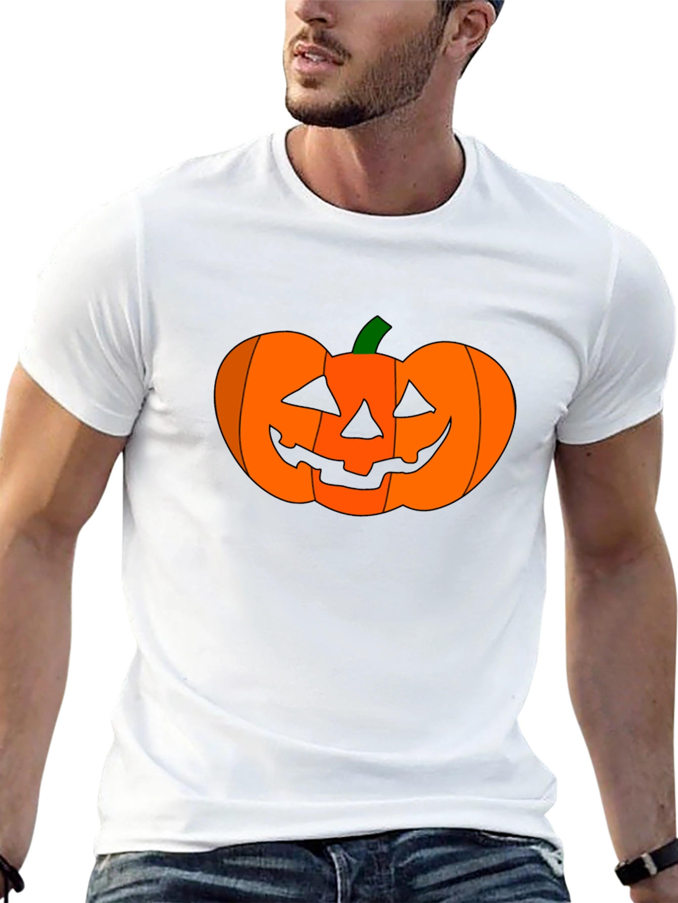 Halloween Pumpkin Graphic Tee - Black Cotton Shirt