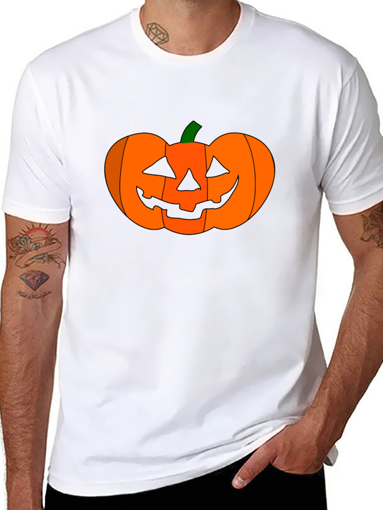 Halloween Pumpkin Graphic Tee - Black Cotton Shirt