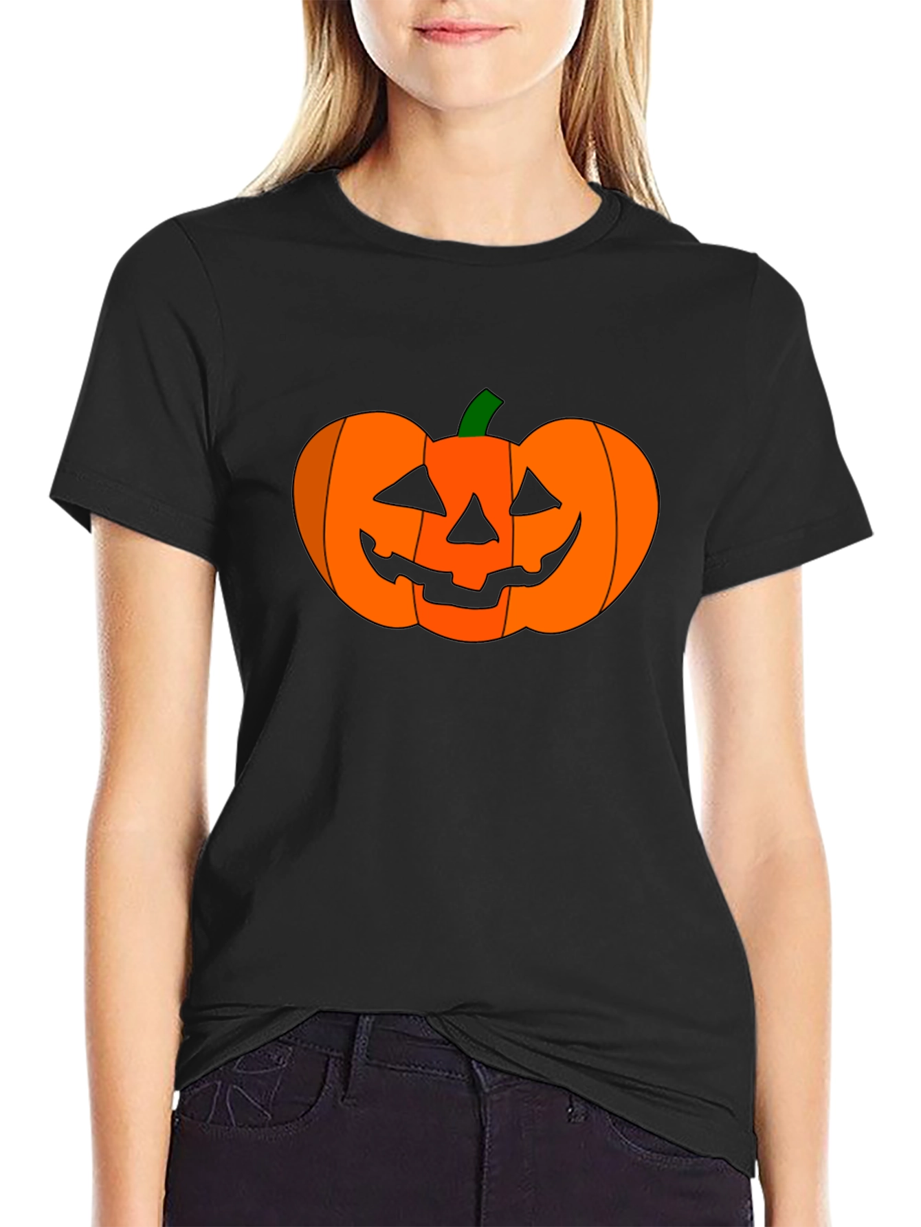 Halloween Pumpkin Graphic Tee - Black Cotton Shirt