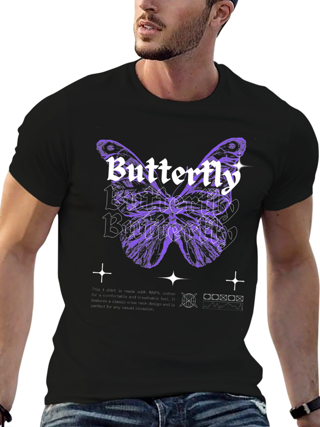 Butterfly Graphic Print Black T-Shirt