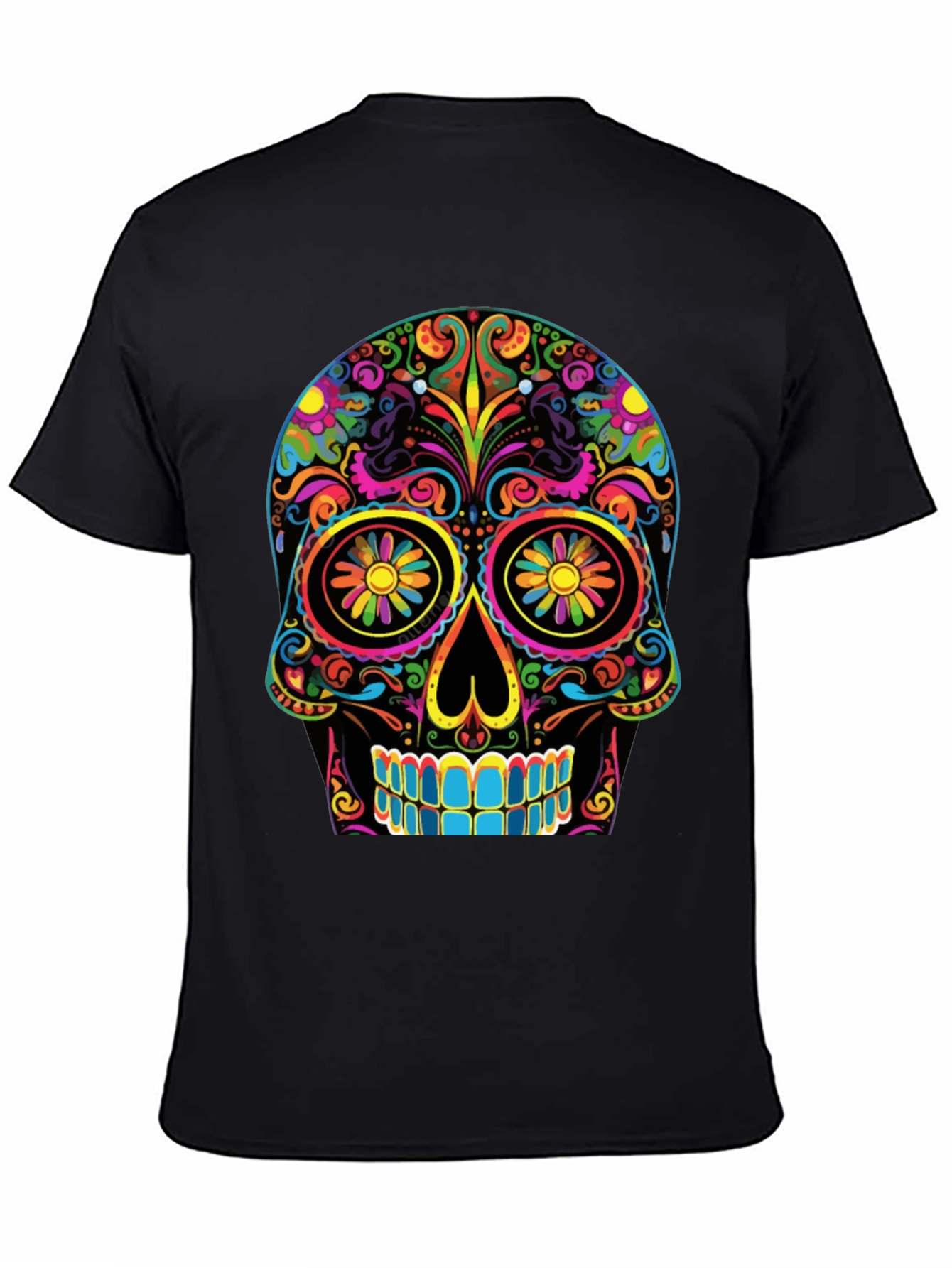 Colorful Sugar Skull Graphic Tee - Dia de los Muertos Shirt