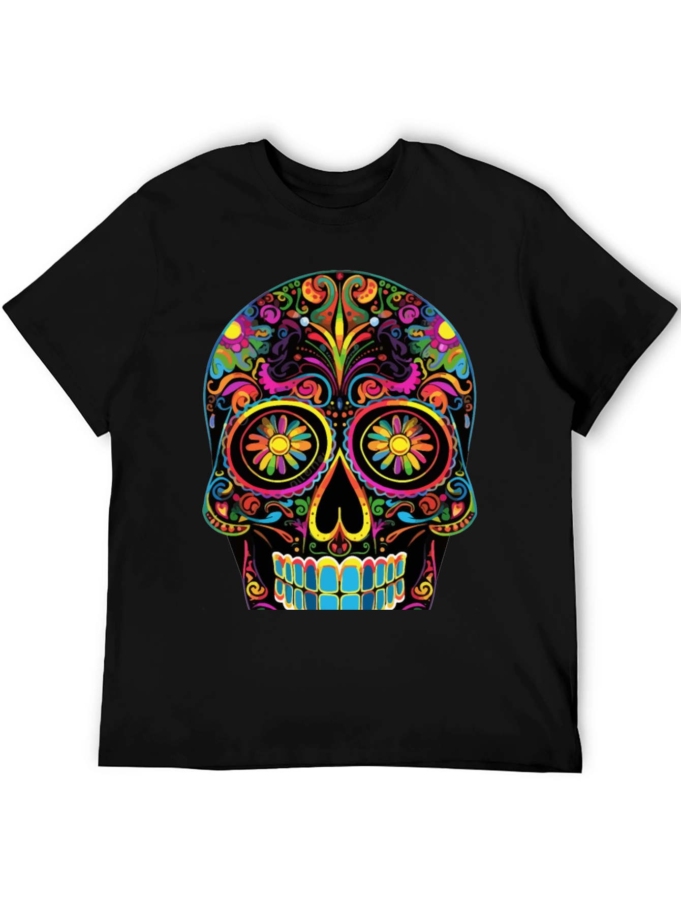 Colorful Sugar Skull Graphic Tee - Dia de los Muertos Shirt