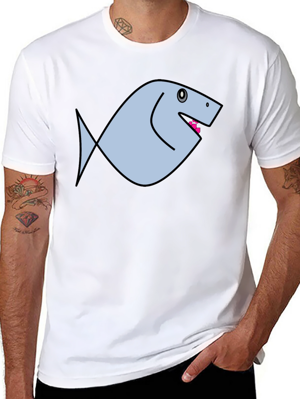 Funny Fish Graphic Black T-Shirt
