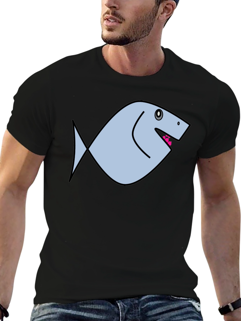 Funny Fish Graphic Black T-Shirt