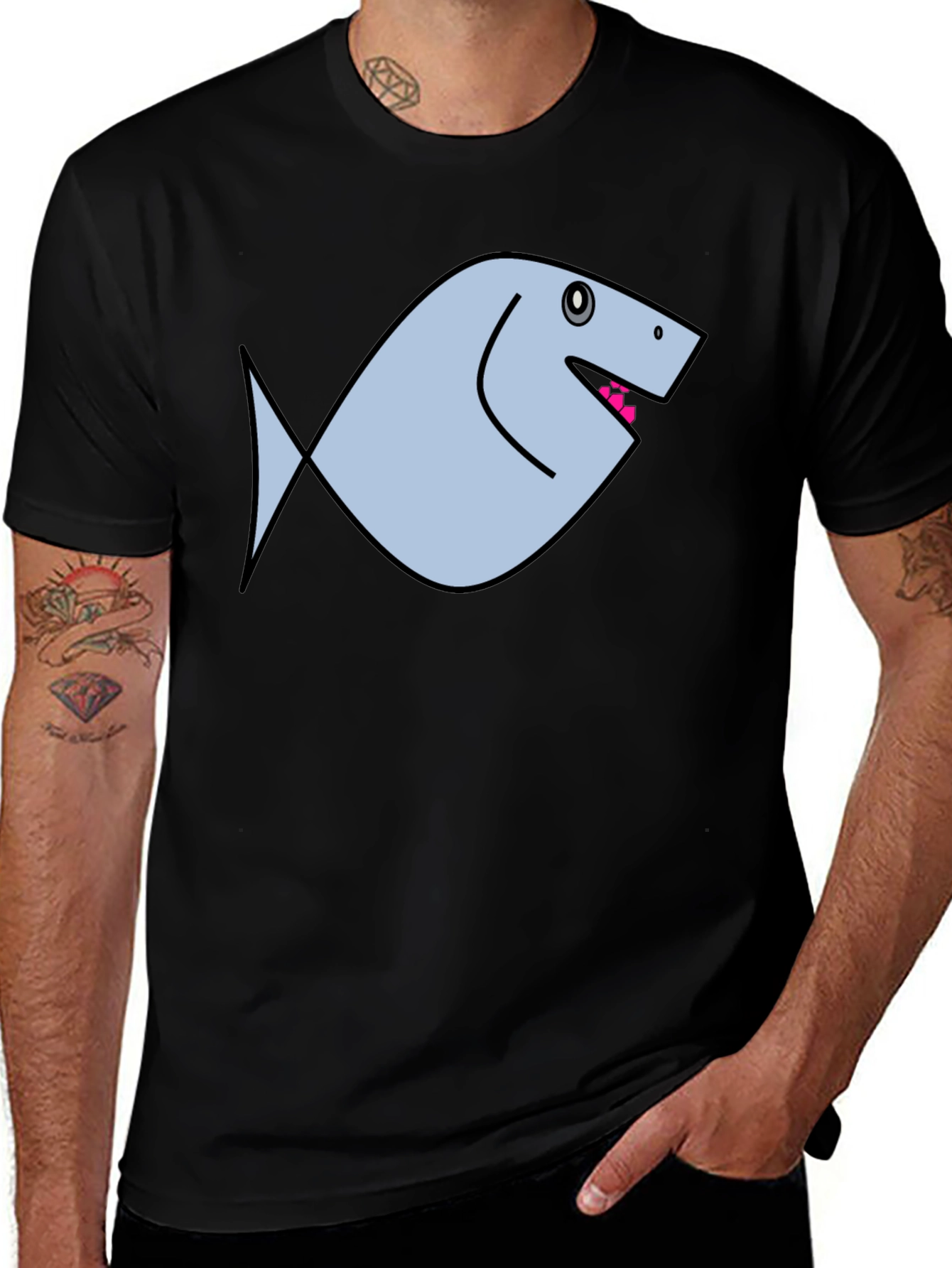 Funny Fish Graphic Black T-Shirt