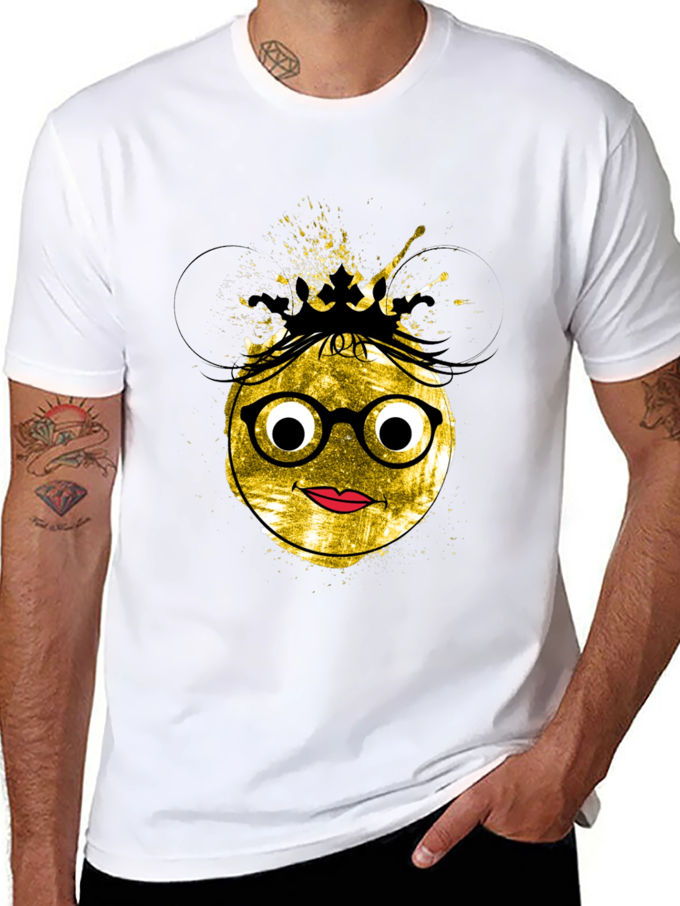 Trendy Graphic Tee - Nerdy Queen Emoji Design