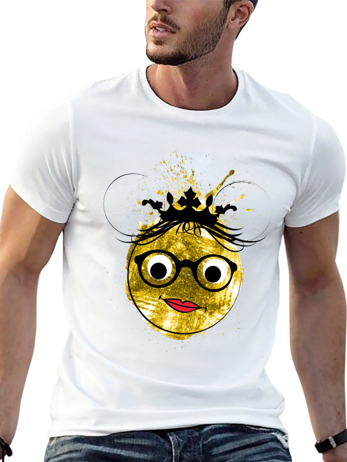 Trendy Graphic Tee - Nerdy Queen Emoji Design