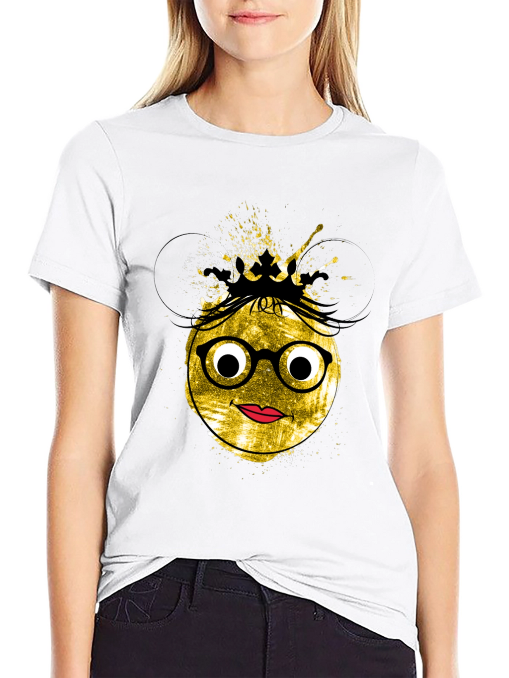 Trendy Graphic Tee - Nerdy Queen Emoji Design