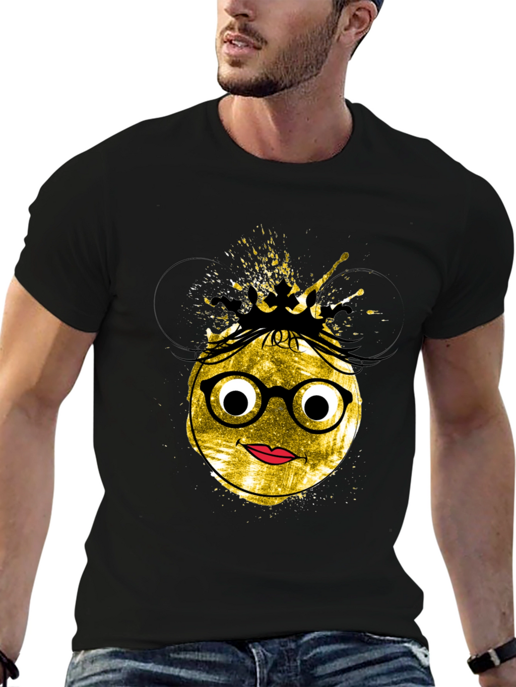 Trendy Graphic Tee - Nerdy Queen Emoji Design