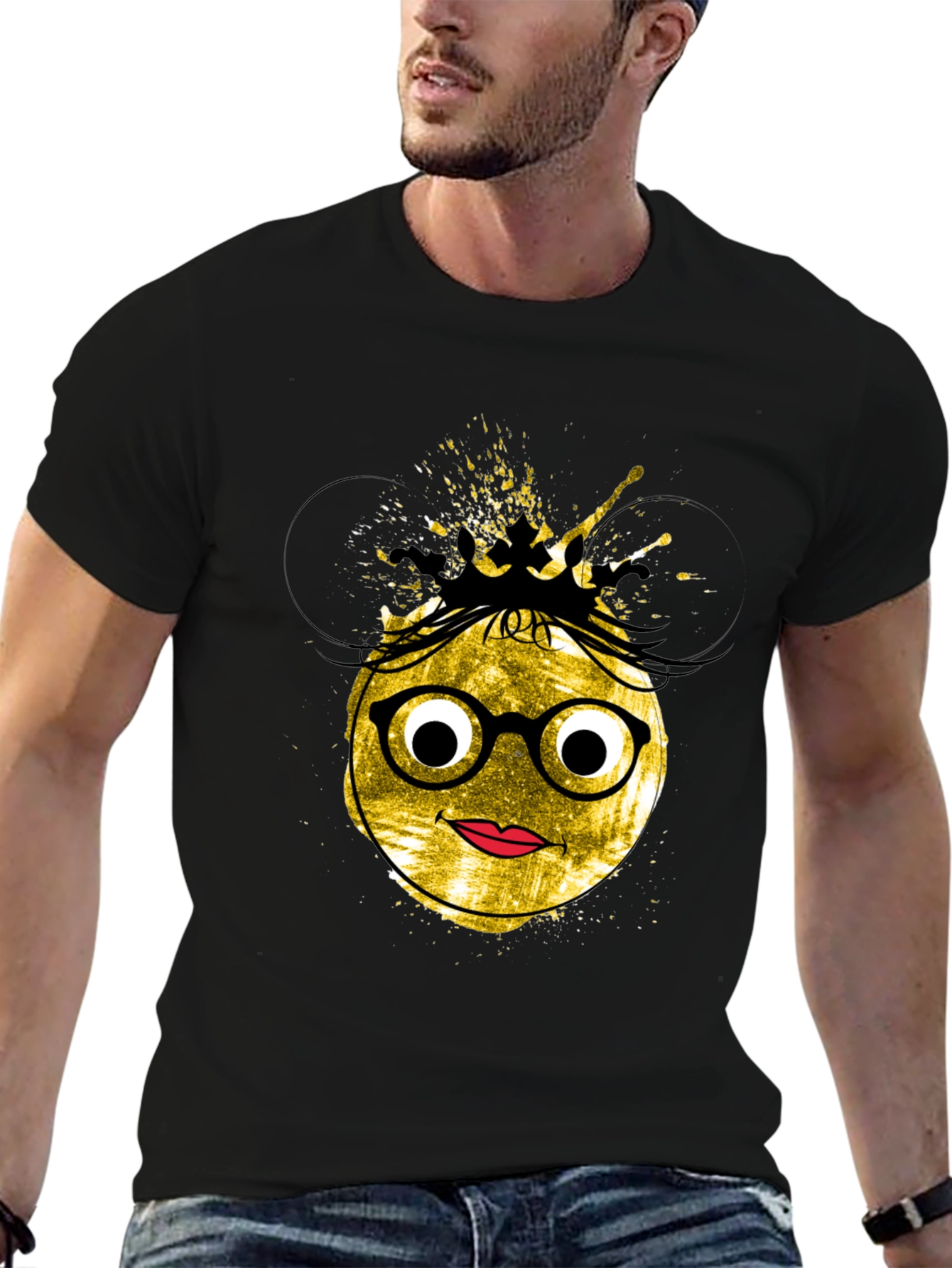 Trendy Graphic Tee - Nerdy Queen Emoji Design